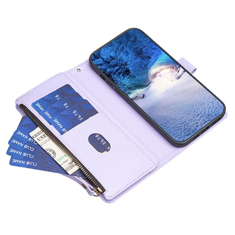 BF Style-19 for Oppo A74 / A93 / A54 5G Zipper Pocket PU Leather Phone Case Wallet Stand Cover - Purple
