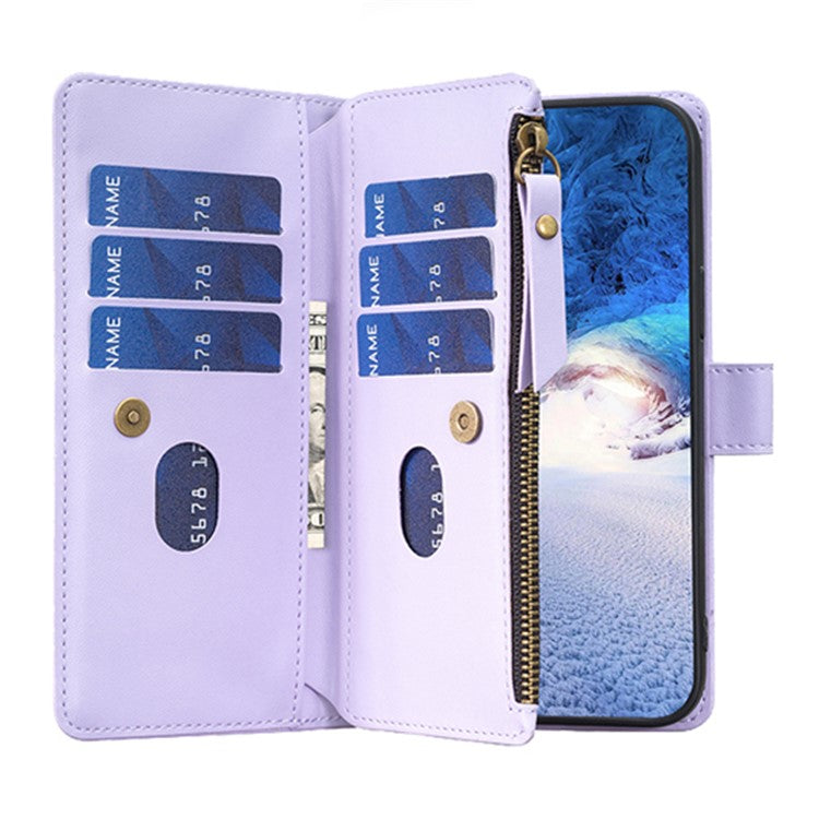 BF Style-19 for Oppo A74 / A93 / A54 5G Zipper Pocket PU Leather Phone Case Wallet Stand Cover - Purple