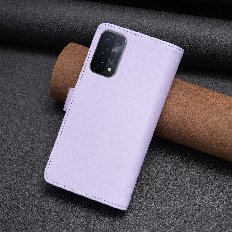 BF Style-19 for Oppo A74 / A93 / A54 5G Zipper Pocket PU Leather Phone Case Wallet Stand Cover - Purple