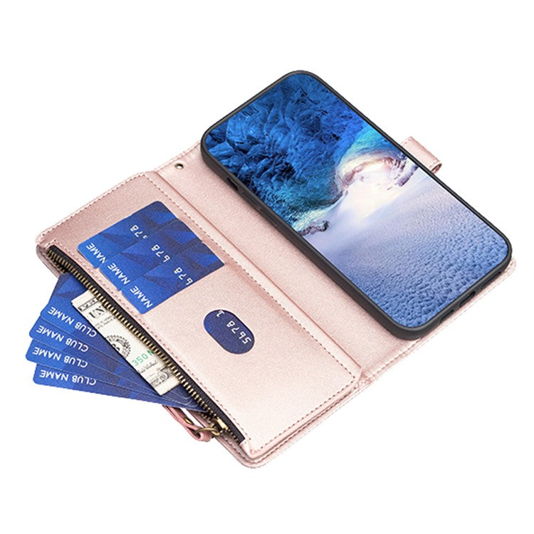 BF Style-19 for Oppo A74 / A93 / A54 5G Zipper Pocket PU Leather Phone Case Wallet Stand Cover - Rose Gold
