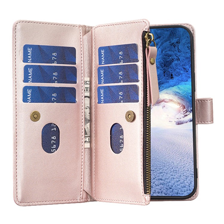 BF Style-19 for Oppo A74 / A93 / A54 5G Zipper Pocket PU Leather Phone Case Wallet Stand Cover - Rose Gold