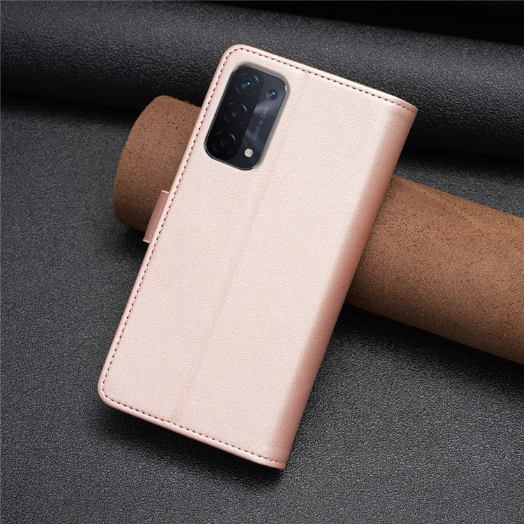 BF Style-19 for Oppo A74 / A93 / A54 5G Zipper Pocket PU Leather Phone Case Wallet Stand Cover - Rose Gold