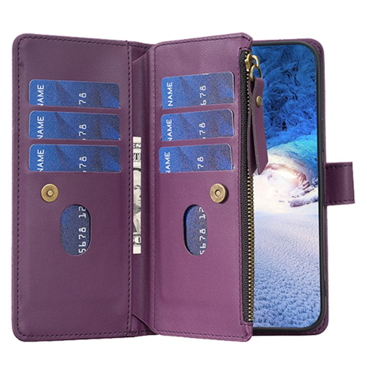 BF Style-19 for Oppo A74 / A93 / A54 5G Zipper Pocket PU Leather Phone Case Wallet Stand Cover - Dark Purple
