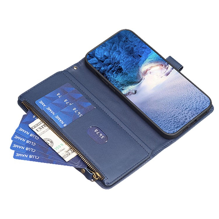 BF Style-19 for Oppo A74 / A93 / A54 5G Zipper Pocket PU Leather Phone Case Wallet Stand Cover - Blue