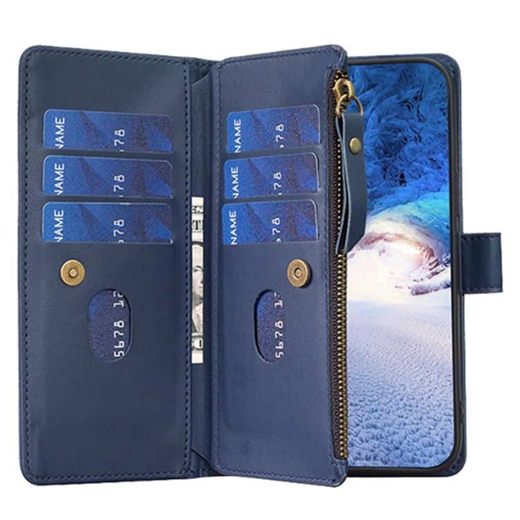 BF Style-19 for Oppo A74 / A93 / A54 5G Zipper Pocket PU Leather Phone Case Wallet Stand Cover - Blue