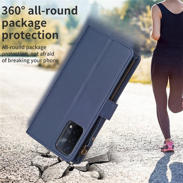 BF Style-19 for Oppo A74 / A93 / A54 5G Zipper Pocket PU Leather Phone Case Wallet Stand Cover - Blue