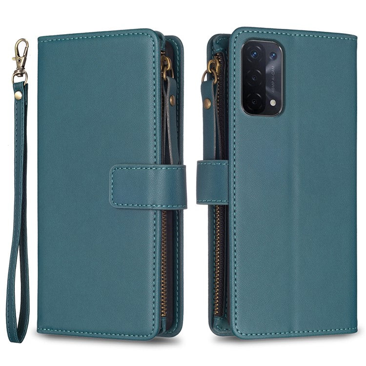 BF Style-19 for Oppo A74 / A93 / A54 5G Zipper Pocket PU Leather Phone Case Wallet Stand Cover - Green