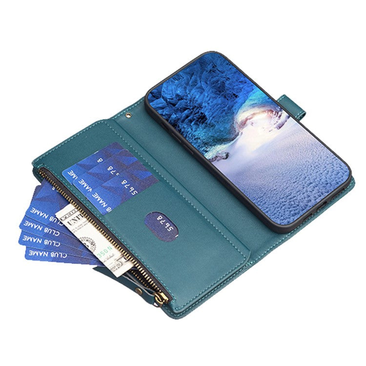 BF Style-19 for Oppo A74 / A93 / A54 5G Zipper Pocket PU Leather Phone Case Wallet Stand Cover - Green
