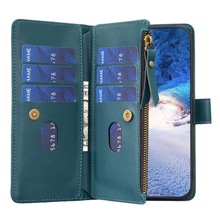 BF Style-19 for Oppo A74 / A93 / A54 5G Zipper Pocket PU Leather Phone Case Wallet Stand Cover - Green