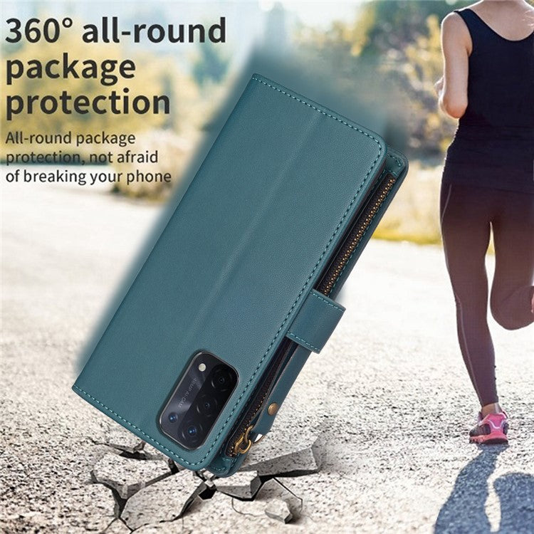 BF Style-19 for Oppo A74 / A93 / A54 5G Zipper Pocket PU Leather Phone Case Wallet Stand Cover - Green