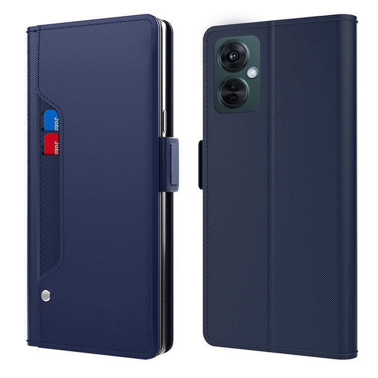 Phone Leather Case for Oppo K11x 5G , Mirror Design Card Holder Protective Phone Cover with Stand - Blue