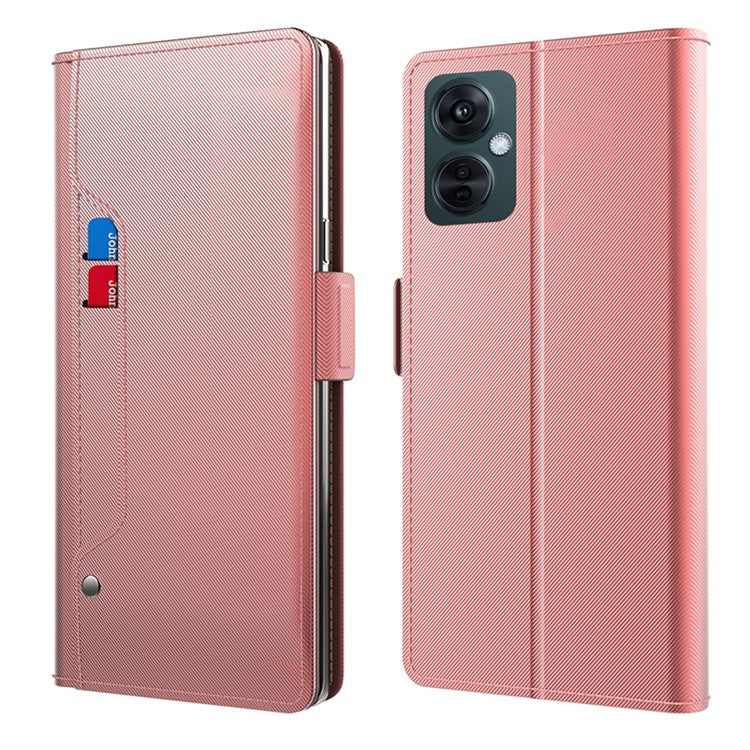 Phone Leather Case for Oppo K11x 5G , Mirror Design Card Holder Protective Phone Cover with Stand - Rose Gold