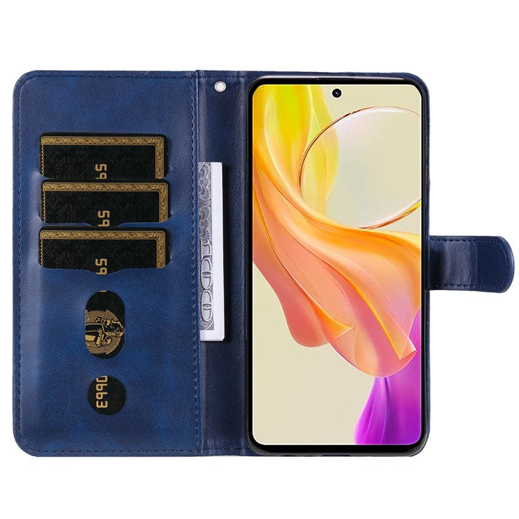 For vivo Y78 5G / Y78+ 5G Calf Texture Leather Anti-drop Stand Cover Zipper Pocket Wallet Phone Case - Blue