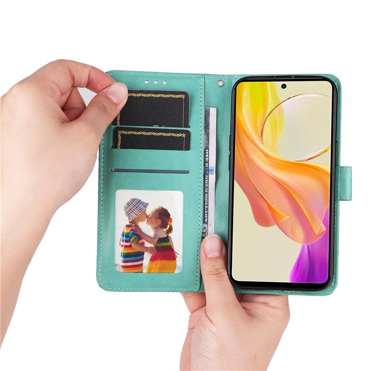 For vivo Y78+ 5G / Y78 5G Sunflower Imprinted Leather Wallet Case Phone Flip Stand Cover - Green