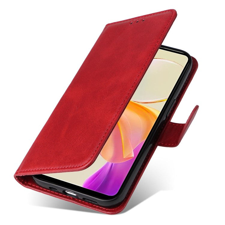 For vivo Y78+ 5G / Y78 5G Calf Texture Phone Cover Wallet Stand Cell Phone Case with Strap - Red