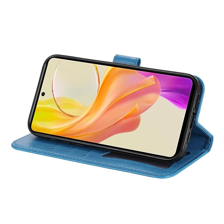 For vivo Y78+ 5G / Y78 5G Phone Case Flower Imprinting Phone Stand Wallet PU Leather Cover Shell - Blue