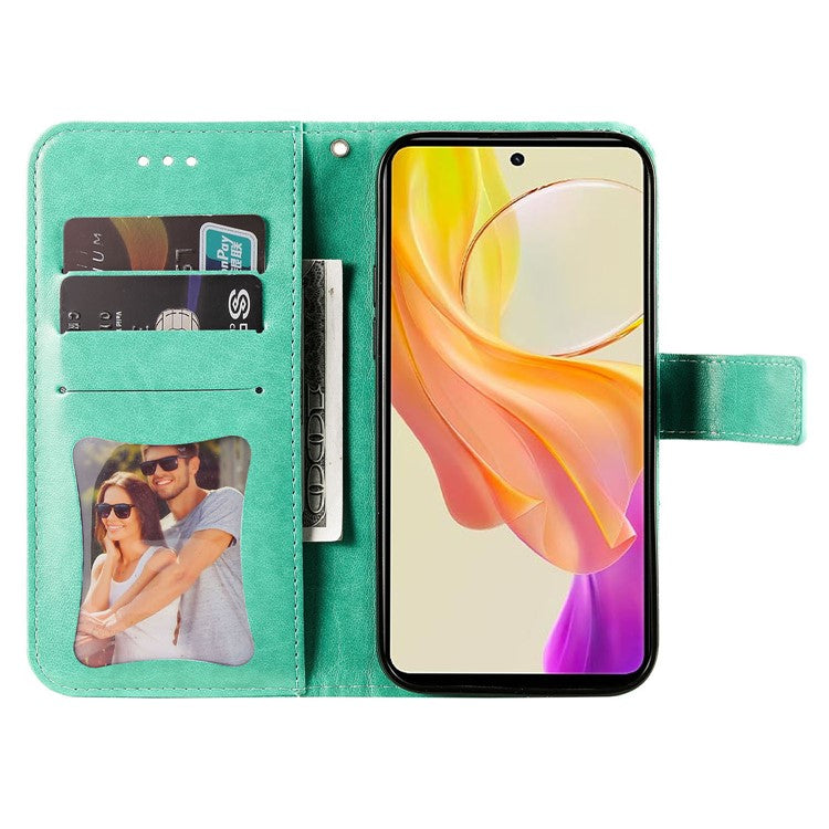 For vivo Y78+ 5G / Y78 5G Phone Case Flower Imprinting Phone Stand Wallet PU Leather Cover Shell - Green