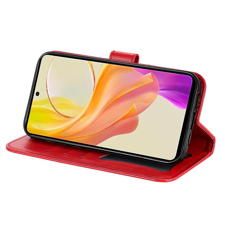 For vivo Y78+ 5G / Y78 5G Phone Case Flower Imprinting Phone Stand Wallet PU Leather Cover Shell - Red