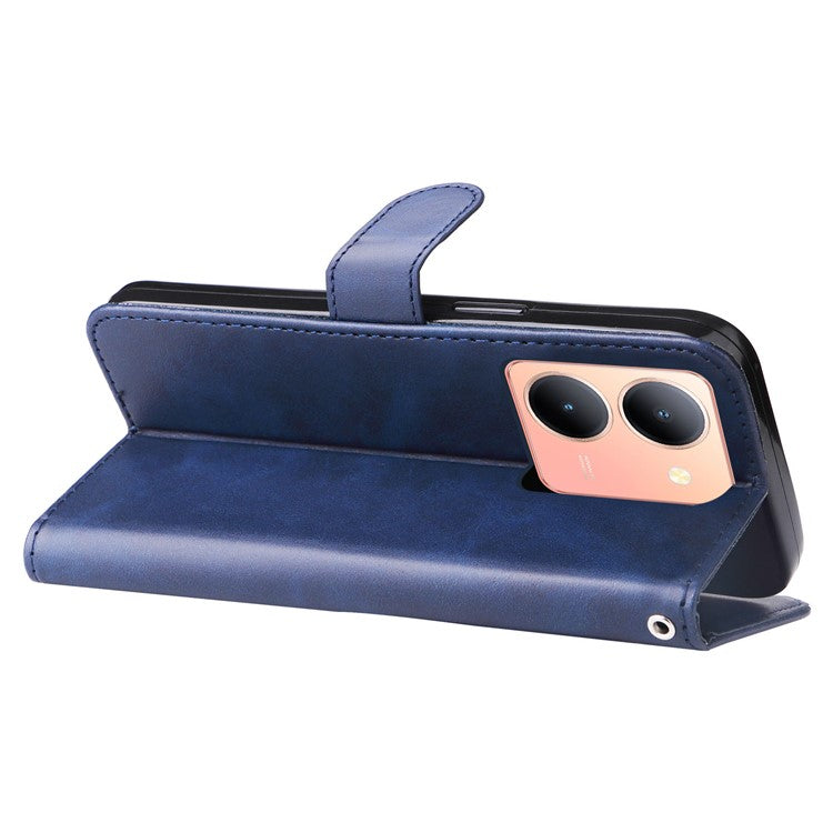 For vivo Y78 (China) 5G / Y36 4G (Global) / Y36 5G (Global) Flip Stand Phone Case Calf Texture Zipper Pocket Leather Wallet Cover - Blue