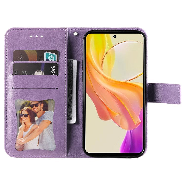 For vivo Y78 (China) 5G / Y36 4G / 5G Imprinted Flower PU Leather Cover Phone Case Stand Wallet Phone Shell - Purple