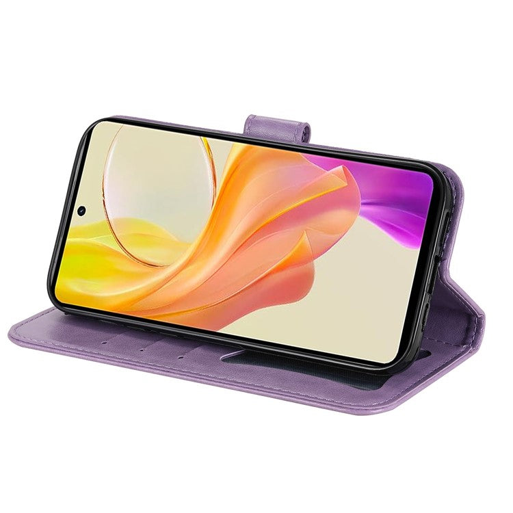 For vivo Y78 (China) 5G / Y36 4G / 5G Imprinted Flower PU Leather Cover Phone Case Stand Wallet Phone Shell - Purple