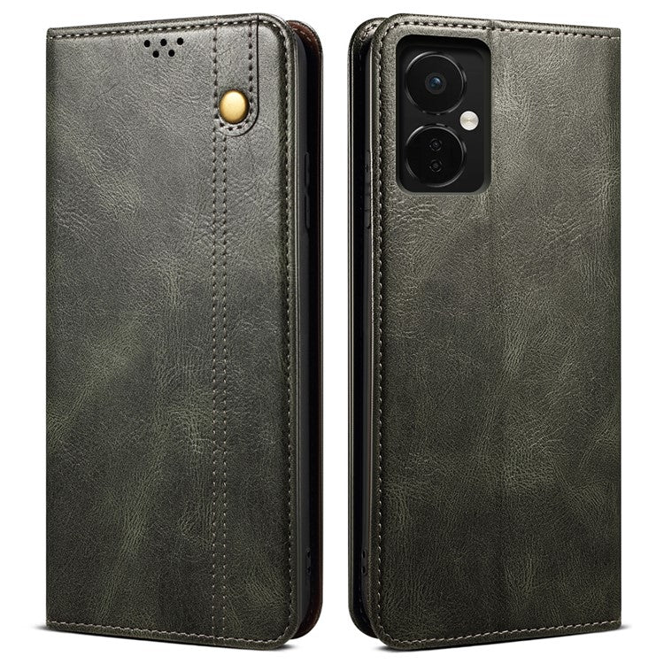 For OnePlus Nord CE3 5G Leather Case Waxy Crazy Horse Texture Stand Wallet Phone Cover - Green