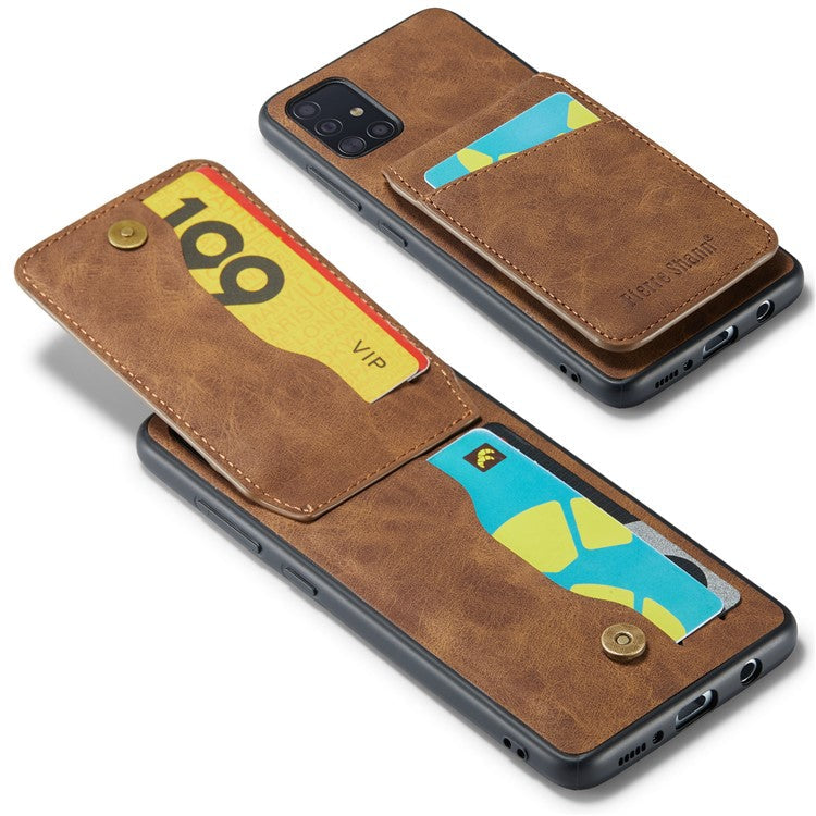 FIERRE SHANN For Samsung Galaxy A71 5G SM-A716 Kickstand Case PU Leather+TPU Phone Shell with Card Slots - Brown