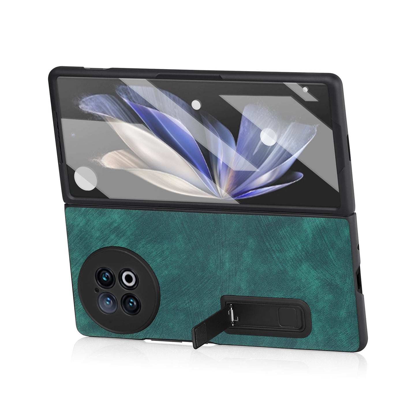 For vivo X Fold2 Retro Texture Phone Case PU Leather+PC Kickstand Cover with Tempered Glass Film - Green