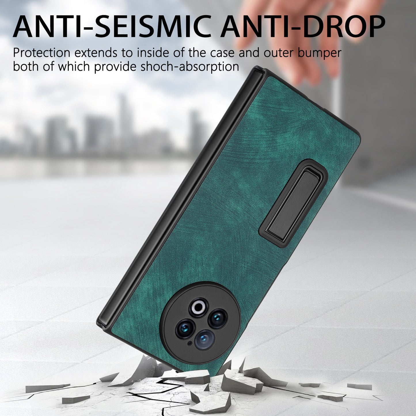 For vivo X Fold2 Retro Texture Phone Case PU Leather+PC Kickstand Cover with Tempered Glass Film - Green