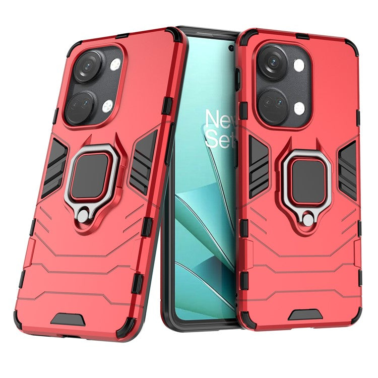 For OnePlus Nord 3 5G / Ace 2V TPU + PC Dual Layered Phone Case Finger Ring Kickstand Cover - Red