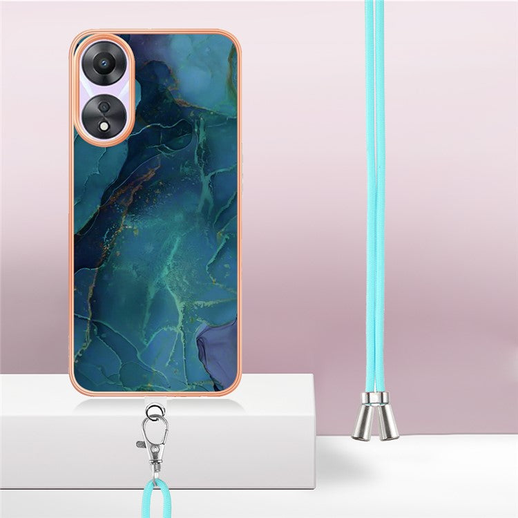 YB IMD Series-18 Style E for Oppo A78 5G / A58 5G Electroplating Phone Case 2.0mm TPU Marble Pattern Cover with Lanyard - Green