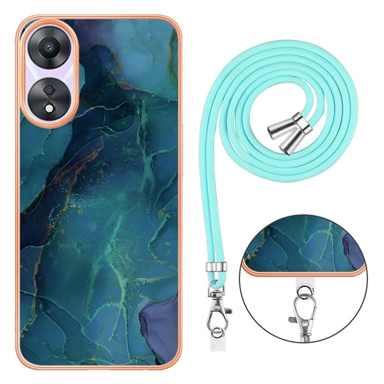 YB IMD Series-18 Style E for Oppo A78 5G / A58 5G Electroplating Phone Case 2.0mm TPU Marble Pattern Cover with Lanyard - Green
