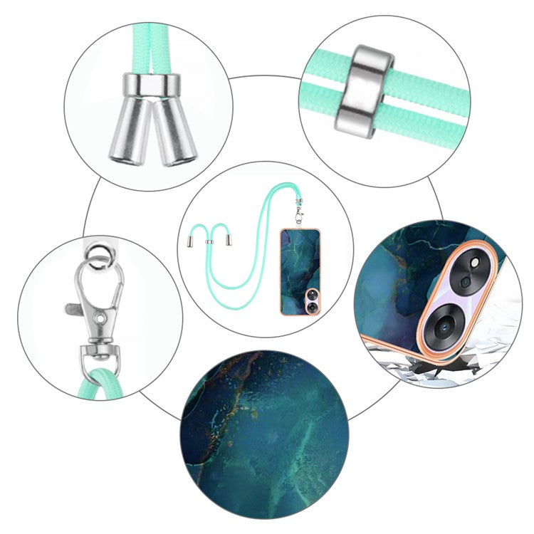 YB IMD Series-18 Style E for Oppo A78 5G / A58 5G Electroplating Phone Case 2.0mm TPU Marble Pattern Cover with Lanyard - Green