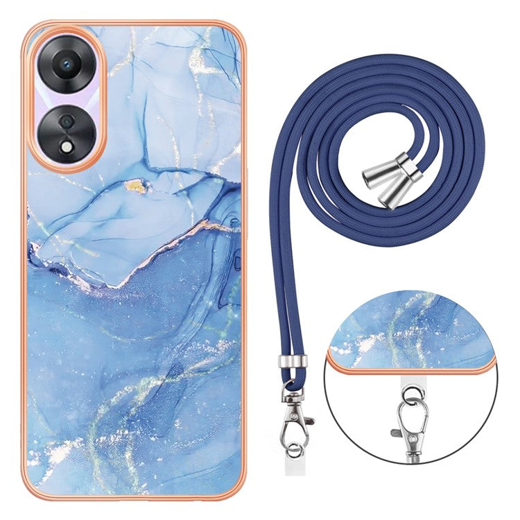 YB IMD Series-18 Style E for Oppo A78 5G / A58 5G Electroplating Phone Case 2.0mm TPU Marble Pattern Cover with Lanyard - Blue