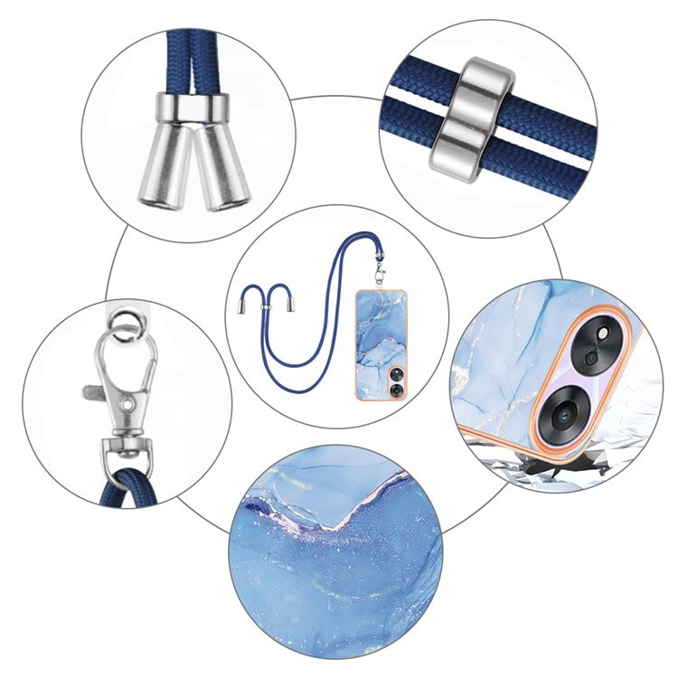 YB IMD Series-18 Style E for Oppo A78 5G / A58 5G Electroplating Phone Case 2.0mm TPU Marble Pattern Cover with Lanyard - Blue