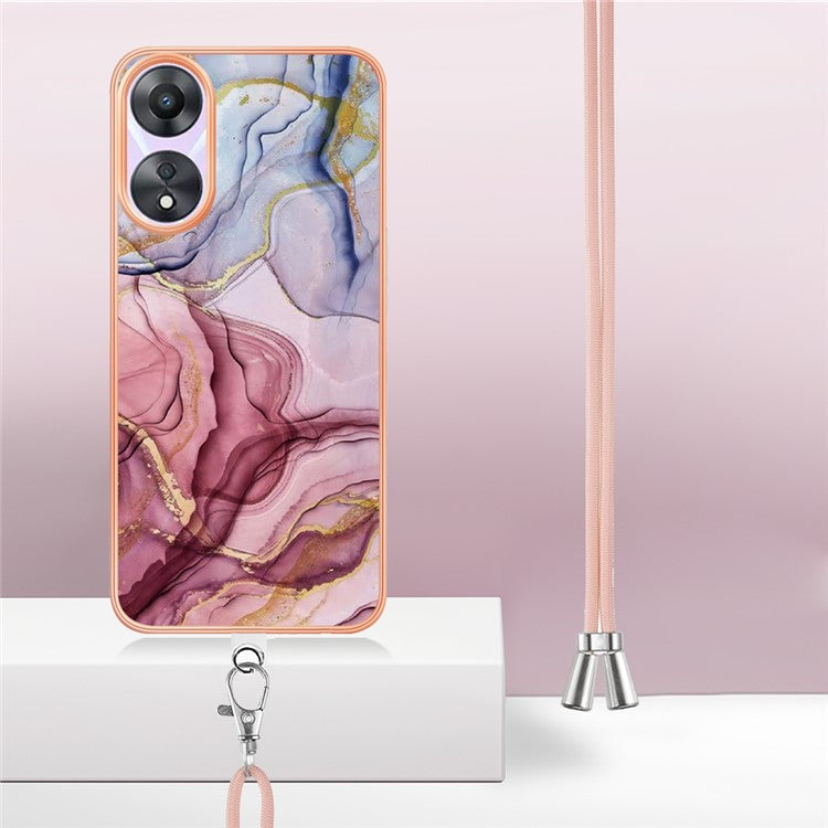 YB IMD Series-18 Style E for Oppo A78 5G / A58 5G Electroplating Phone Case 2.0mm TPU Marble Pattern Cover with Lanyard - Rose Gold