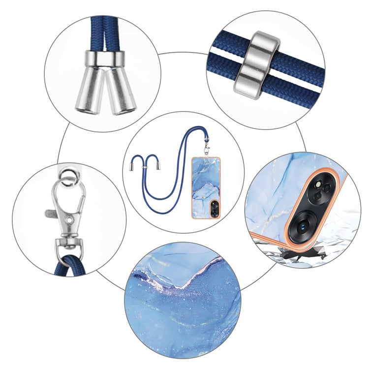YB IMD Series-18 Style E for Oppo Reno8 T 4G Marble Pattern Design Phone Case Electroplating 2.0mm TPU IMD Phone Cover with Lanyard - Blue