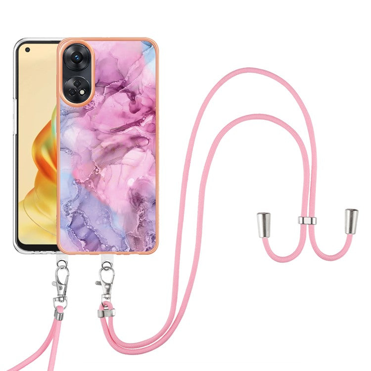 YB IMD Series-18 Style E for Oppo Reno8 T 4G Marble Pattern Design Phone Case Electroplating 2.0mm TPU IMD Phone Cover with Lanyard - Rose