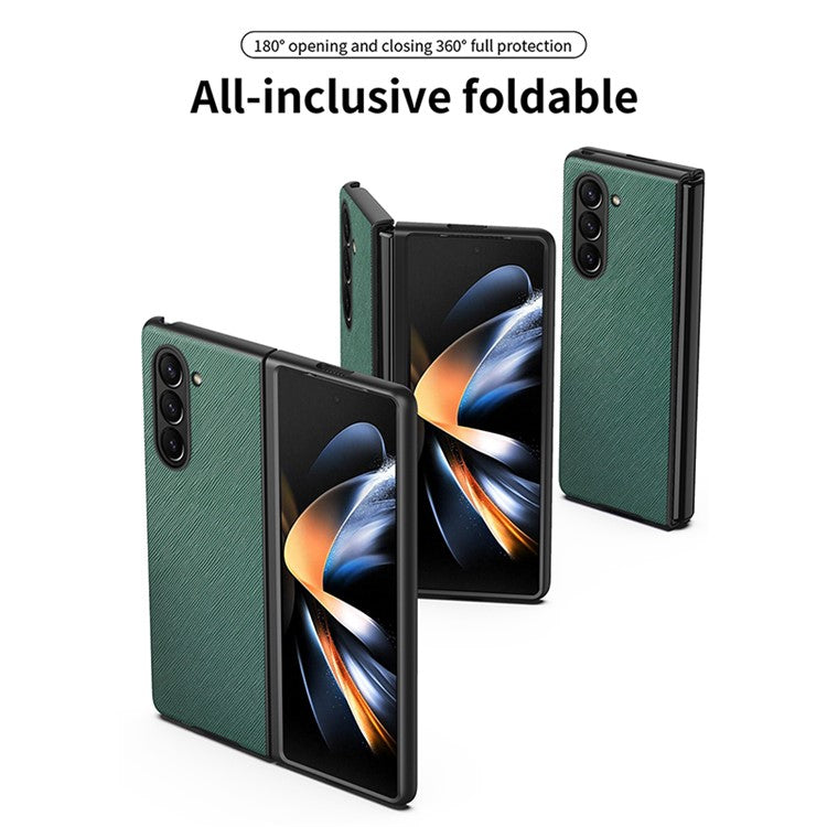 For Samsung Galaxy Z Fold5 5G Cross Texture Folding Phone Case Rubberized PU Leather + Hard PC Phone Cover - Red