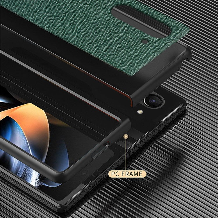 For Samsung Galaxy Z Fold5 5G Cross Texture Folding Phone Case Rubberized PU Leather + Hard PC Phone Cover - Red