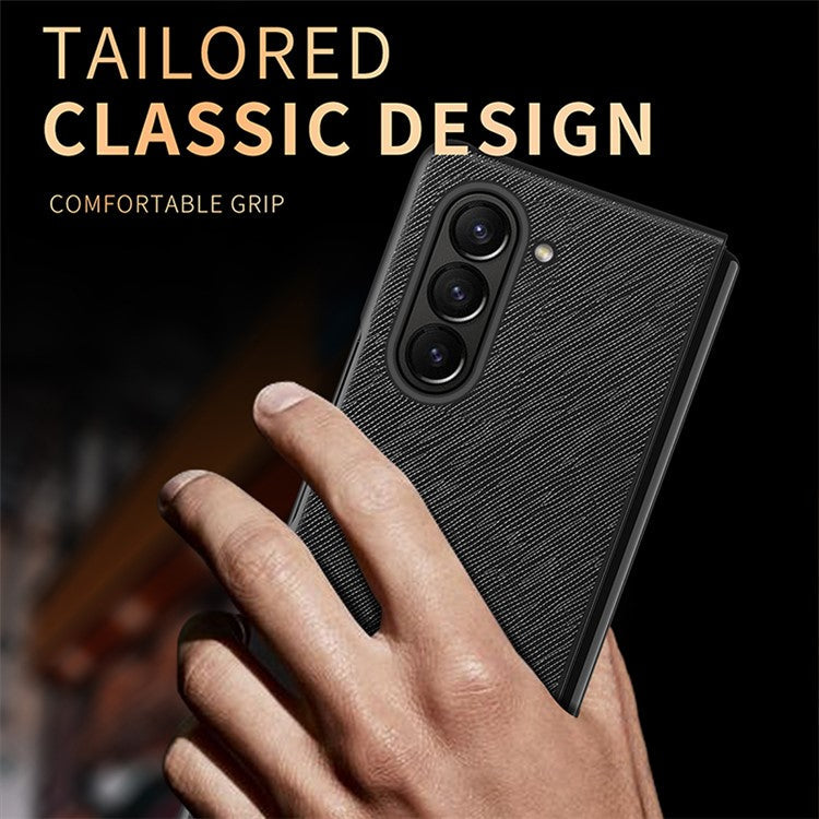 For Samsung Galaxy Z Fold5 5G Cross Texture Folding Phone Case Rubberized PU Leather + Hard PC Phone Cover - Red