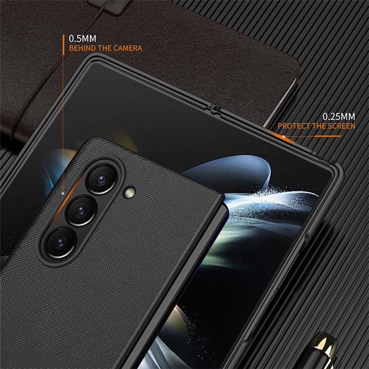For Samsung Galaxy Z Fold5 5G Cross Texture Folding Phone Case Rubberized PU Leather + Hard PC Phone Cover - Red