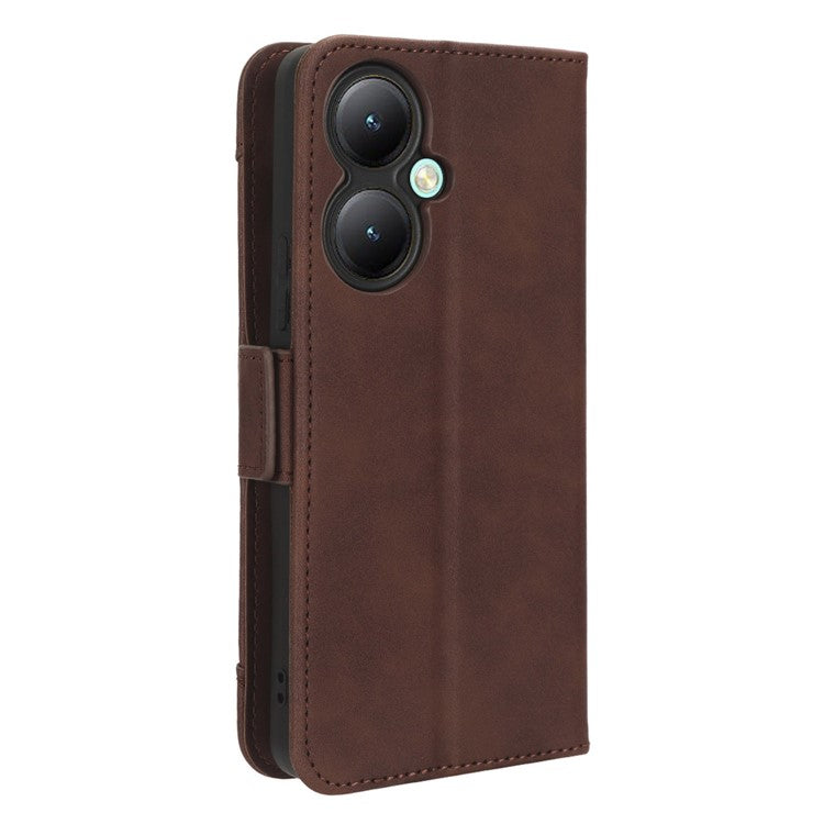 For vivo Y35+ 5G / Y35m+ 5G / Y27 4G Multiple Card Slots Stand Phone Case PU Leather Wallet Cover - Brown