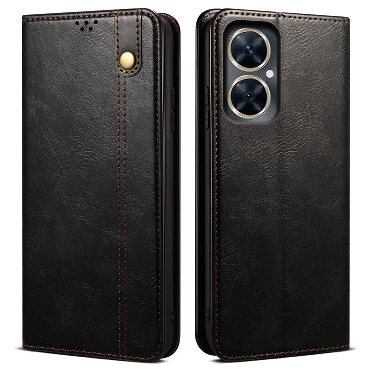 For vivo Y78+ 5G / Y78 5G Leather Phone Case Waxy Crazy Horse Texture Stand Wallet Flip Cover - Black