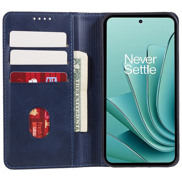 For OnePlus Nord 3 5G / Ace 2V Business Style Wallet Phone Cover Calf Texture Anti-drop PU Leather Shell Case - Blue