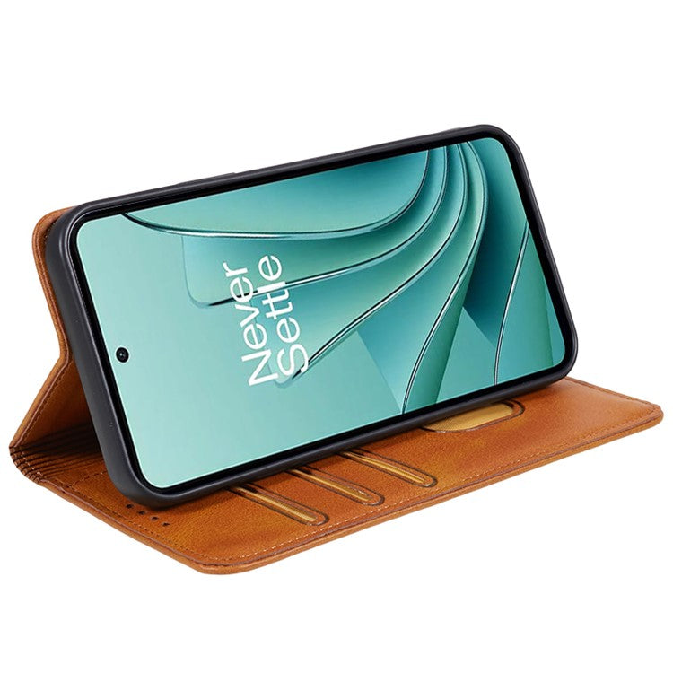 For OnePlus Nord 3 5G / Ace 2V Business Style Wallet Phone Cover Calf Texture Anti-drop PU Leather Shell Case - Khaki