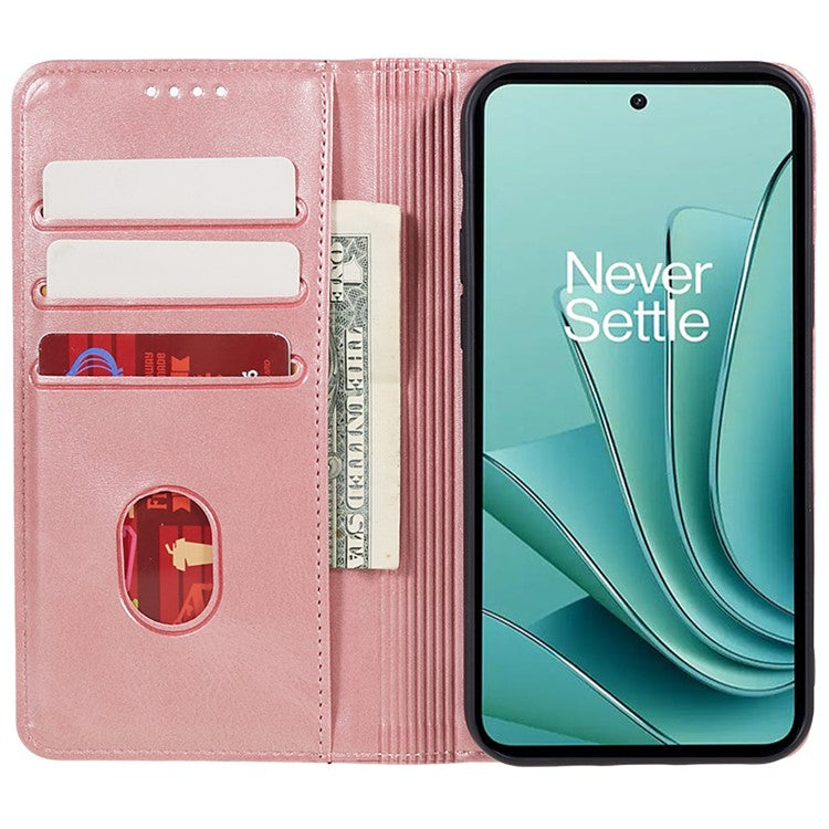 For OnePlus Nord 3 5G / Ace 2V Business Style Wallet Phone Cover Calf Texture Anti-drop PU Leather Shell Case - Rose Gold