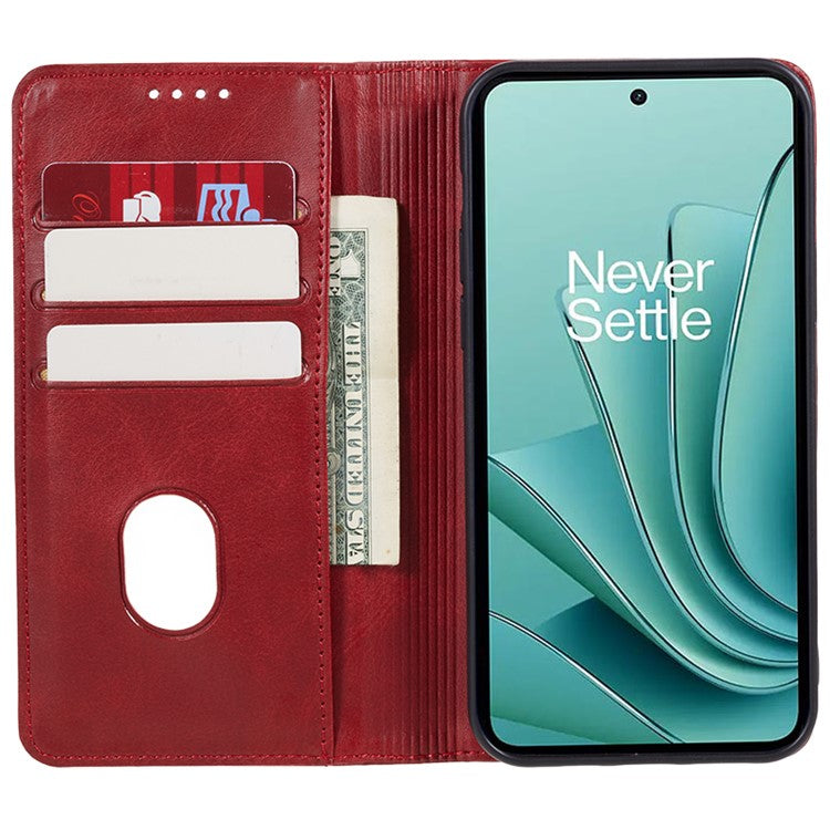 For OnePlus Nord 3 5G / Ace 2V Business Style Wallet Phone Cover Calf Texture Anti-drop PU Leather Shell Case - Red