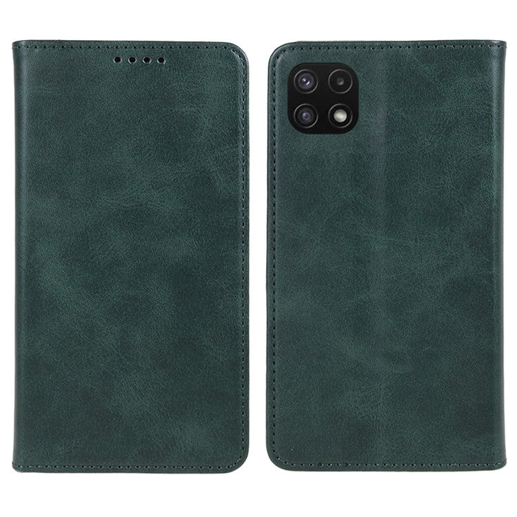 For Samsung Galaxy A22 5G (EU Version) TPU+PU Leather Case Calf Texture Wallet Anti-drop Phone Stand Cover - Green