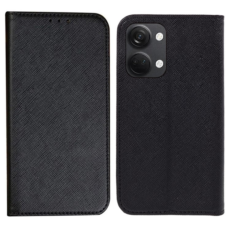 For OnePlus Ace 2V / Nord 3 5G Cross Texture Stand PU Leather Cover Anti-Scratch Phone Case Wallet - Black